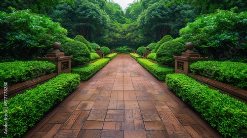 Symmetrical Garden Path with Precision Edge Design, Balanced Clarity and Natural Beauty in Landscape Architecture