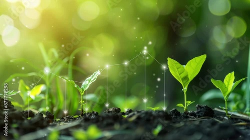 Green and sustainable development in the business sector, showcasing upward arrows symbolizing the growth and positive impact of environmental, social, and governance (ESG) practices.