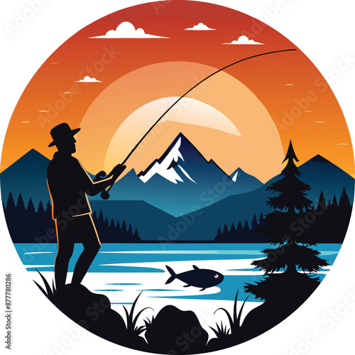 Wallpaper Mural Fishing Vector Illustration. Fishing T-Shirt Design. Torontodigital.ca