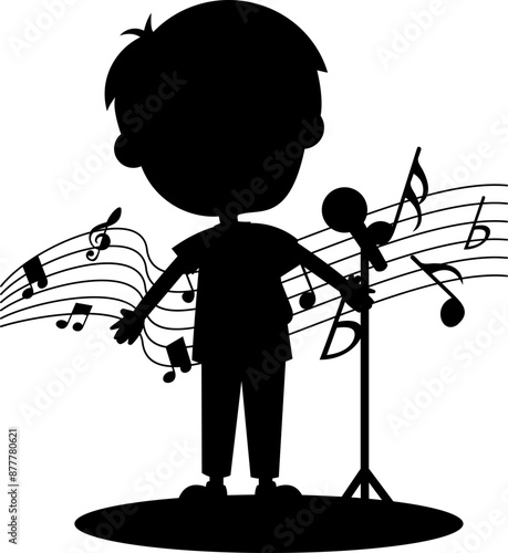 Children Singing Wit Music Notes Silhouette