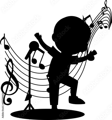 Children Singing Wit Music Notes Silhouette
