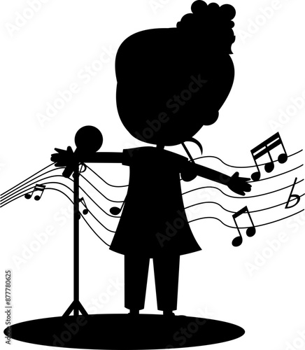 Children Singing Wit Music Notes Silhouette