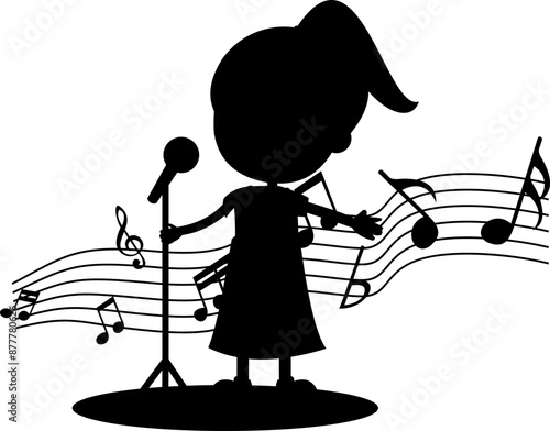Children Singing Wit Music Notes Silhouette