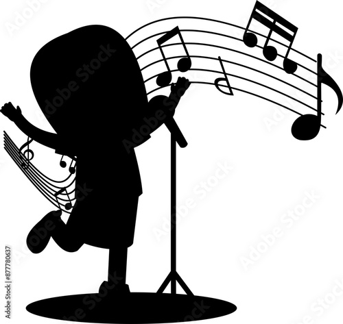 Children Singing Wit Music Notes Silhouette