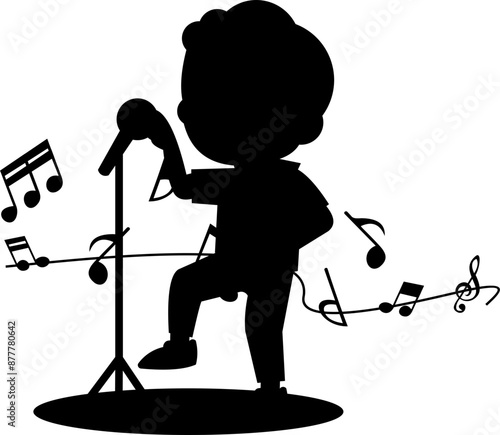 Children Singing Wit Music Notes Silhouette