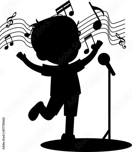 Children Singing Wit Music Notes Silhouette