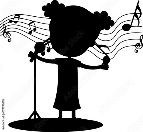 Children Singing Wit Music Notes Silhouette
