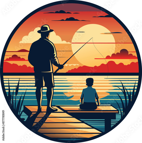 Wallpaper Mural Fishing Vector Illustration. Fishing T-Shirt Design. Torontodigital.ca