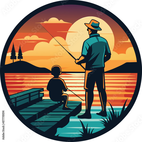 Wallpaper Mural Fishing Vector Illustration. Fishing T-Shirt Design. Torontodigital.ca