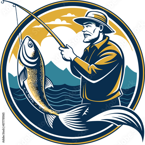 Wallpaper Mural Fishing Vector Illustration. Fishing T-Shirt Design. Torontodigital.ca