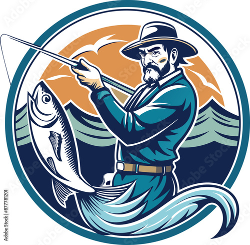 Wallpaper Mural Fishing Vector Illustration. Fishing T-Shirt Design. Torontodigital.ca