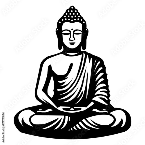Vector silhouette of Buddha statue line drawing. Sketch of meditating buddah statue. Vector illustration isolated on white keep calm for happy vesak day greeting card 
