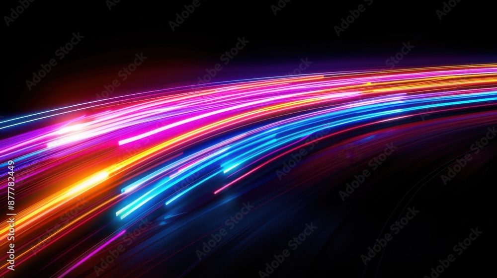 Luminous Neon Light Trails Creating an Energetic Nightlife Pattern on Black Background Luminous Neon Light Trails Creating an Energetic Nightlife Pattern on Black Background