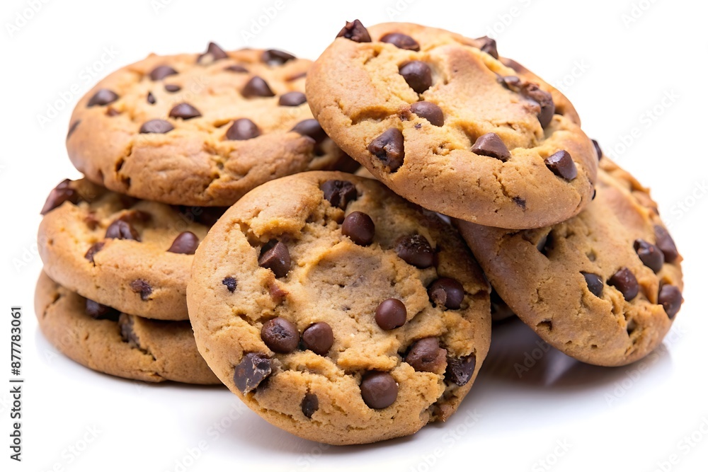 Chocolate chip cookies on white background top view. Chocolate chip cookies on white background top view.
