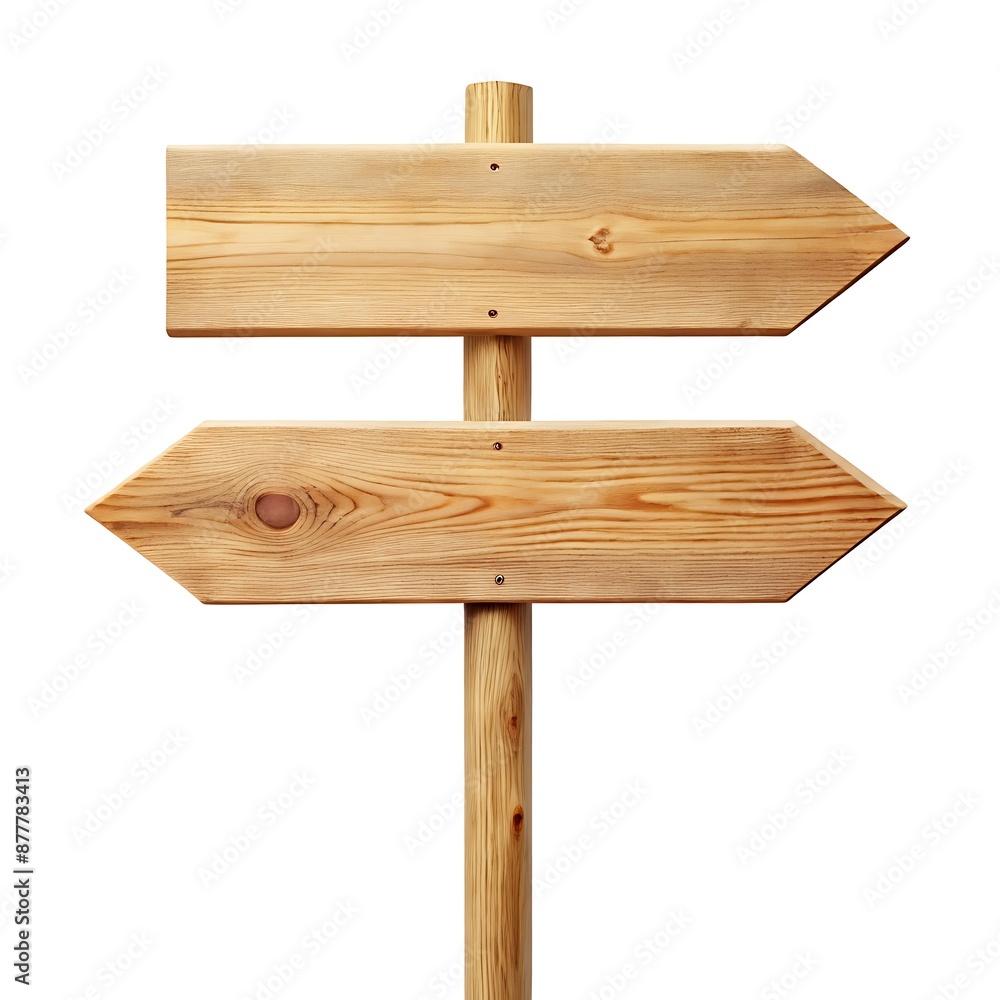 Wooden direction sign on a white background, Wooden arrow sign. Wooden direction sign on a white background, Wooden arrow sign.