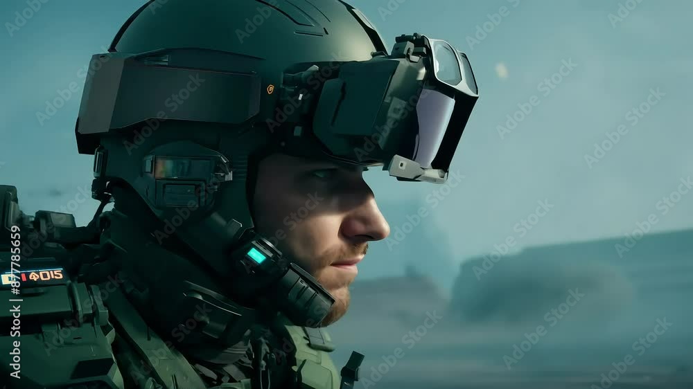 Futuristic Soldier in Battle Gear on Battlefield with Ai generated.
Futuristic Soldier in Battle Gear on Battlefield with Ai generated.