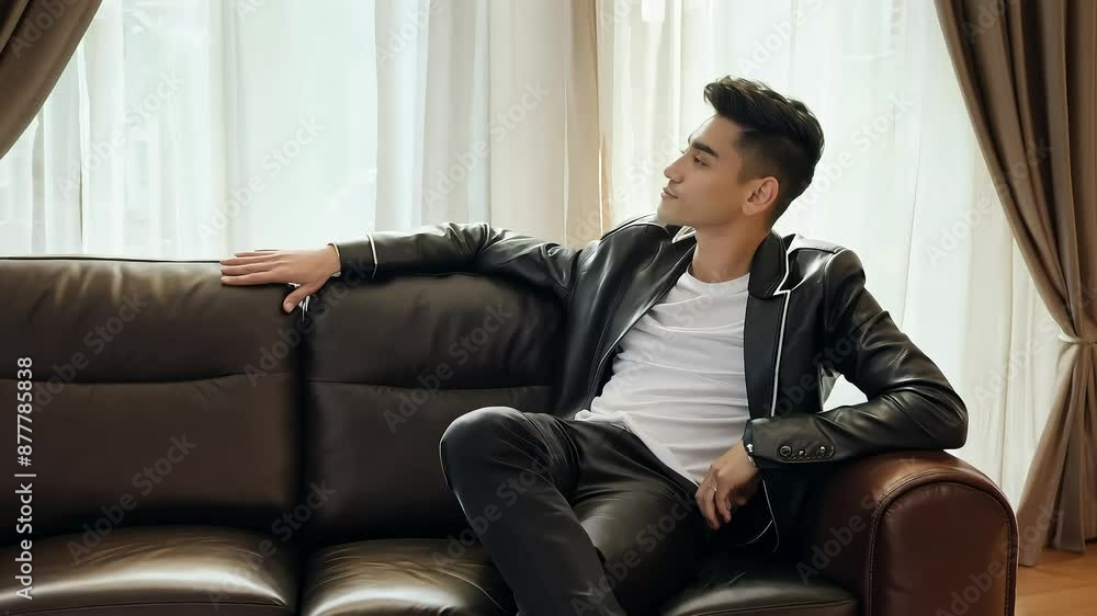 Stylish Man Relaxing on Leather Sofa with Ai generated.
Stylish Man Relaxing on Leather Sofa with Ai generated.