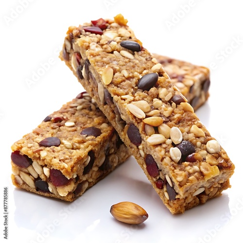 Homemade protein power bars isolated on white background.