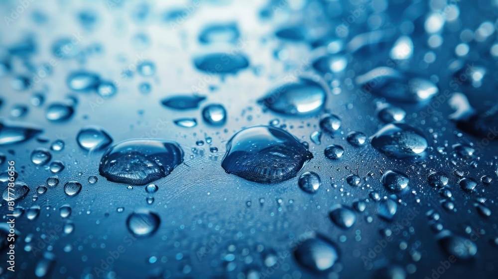 Water Droplets on a Smooth Blue Surface Water Droplets on a Smooth Blue Surface
