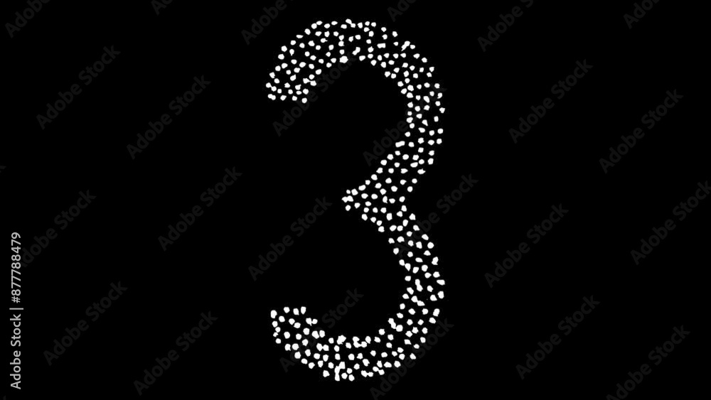 White wiggly hand drawn dotted pattern number three animation    