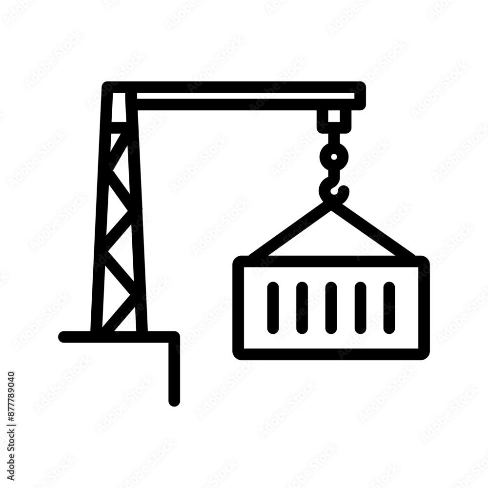 Vector black line icon for Crane and container Vector black line icon for Crane and container