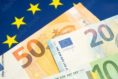 Euro banknote with coin money economy finance exchange trade investment.