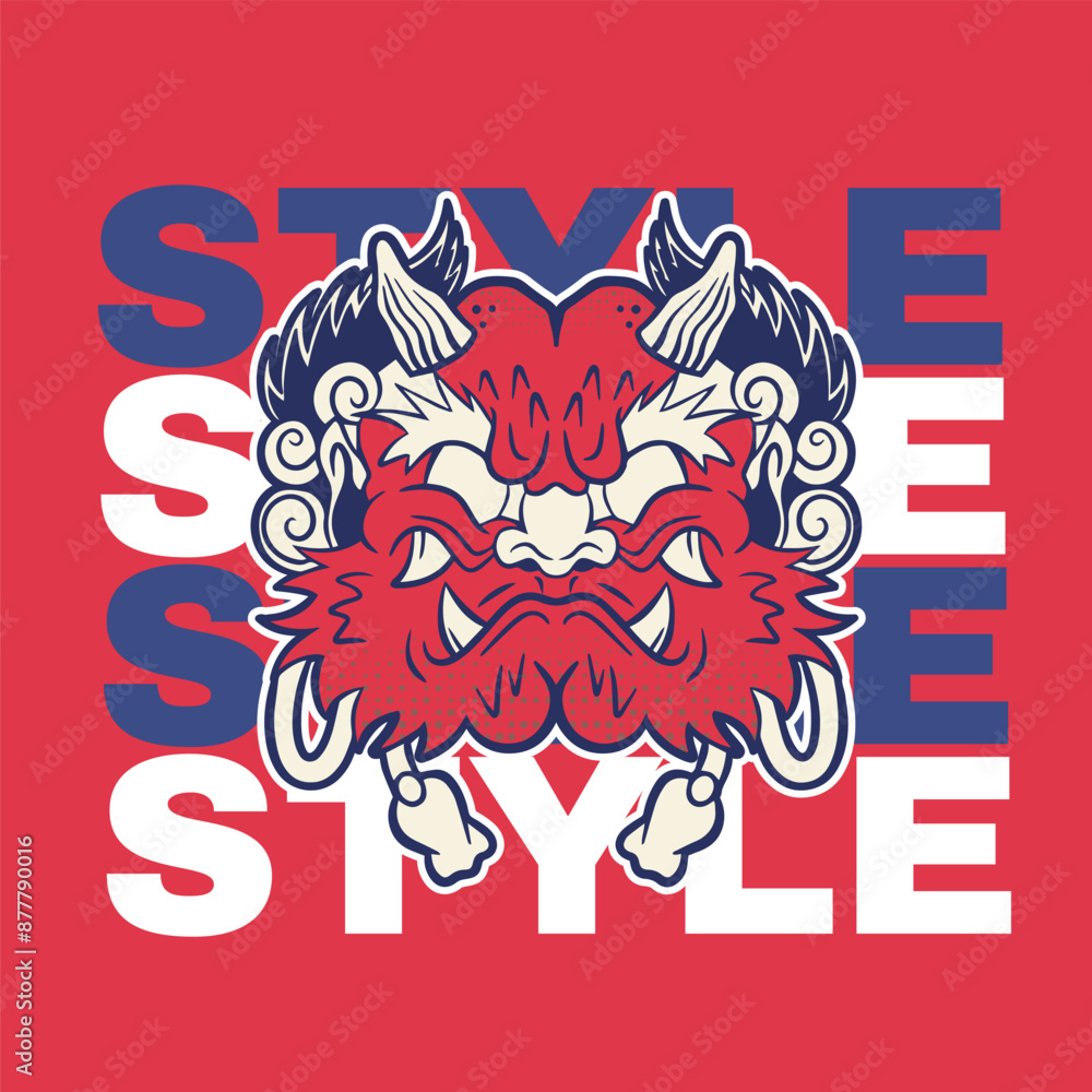 Fototapeta premium devil head artwork with japanese style illustration.