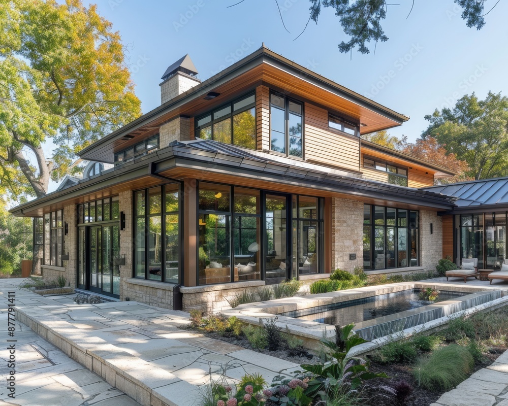 Modern Luxury House with Large Windows and Beautiful Garden in a Serene Neighborhood Modern Luxury House with Large Windows and Beautiful Garden in a Serene Neighborhood