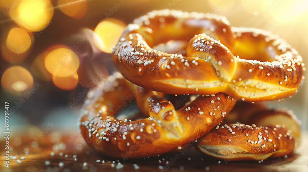 Bavarian pretzels with sesame seeds on bokeh background Bavarian pretzels with sesame seeds on bokeh background