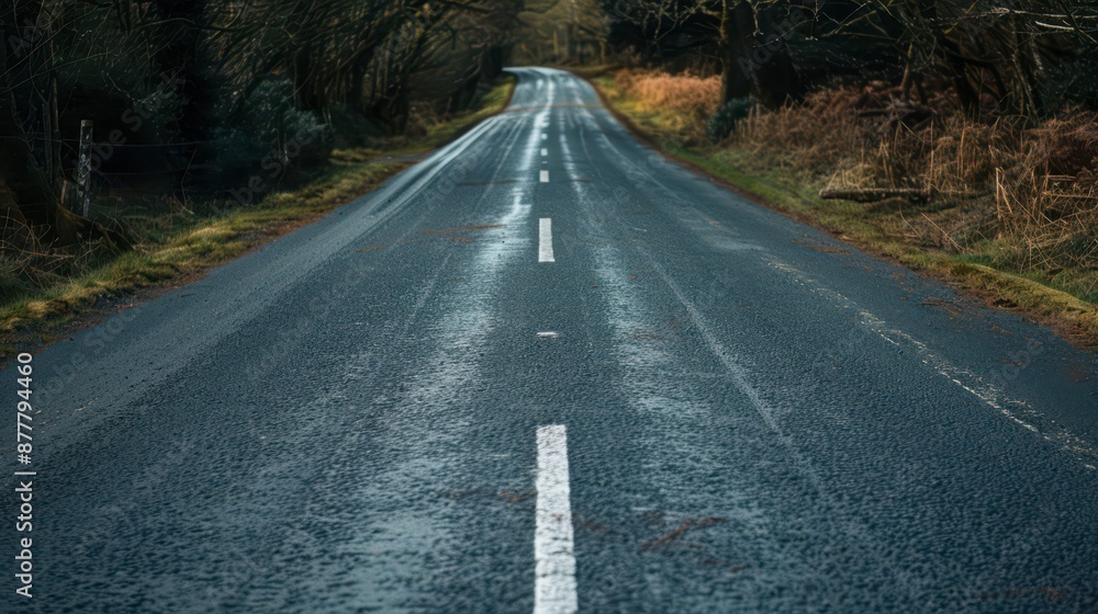 Empty Winding Road Through Forest on a Cloudy Day Empty Winding Road Through Forest on a Cloudy Day