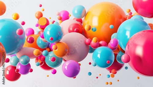 Abstract colorful spheres floating in white space.