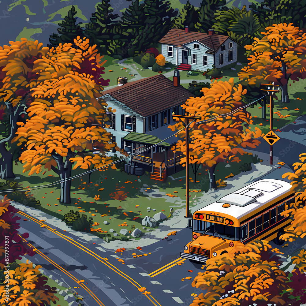 Obraz premium Journeying Through Pennsylvania: A Rural School Bus Route