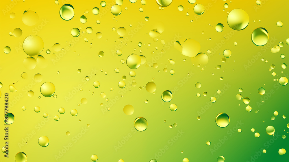 Green Drops of Ink, Water, Liquid on Yellow Background, Abstract Image, Texture, Pattern Background, Wallpaper, Cover and Screen of Mobile, Smartphone, Computer, Laptop, Format 9:16 and 16:9