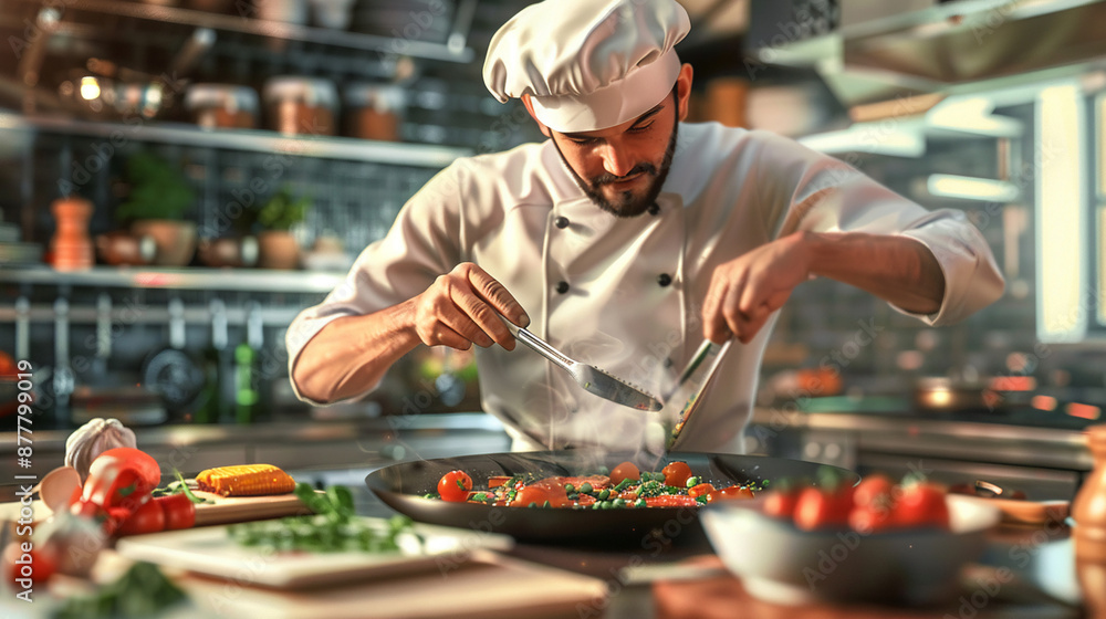 A chef preparing a gourmet meal. chef cooking kitchen gourmet meal food culinary restaurant preparation delicious. A chef preparing a gourmet meal. chef cooking kitchen gourmet meal food culinary restaurant preparation delicious.