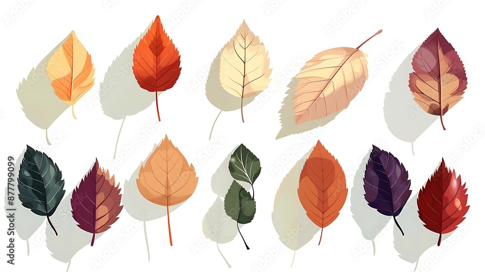 Obraz premium Colorful autumn leaves isolated on white background, perfect for fall designs.