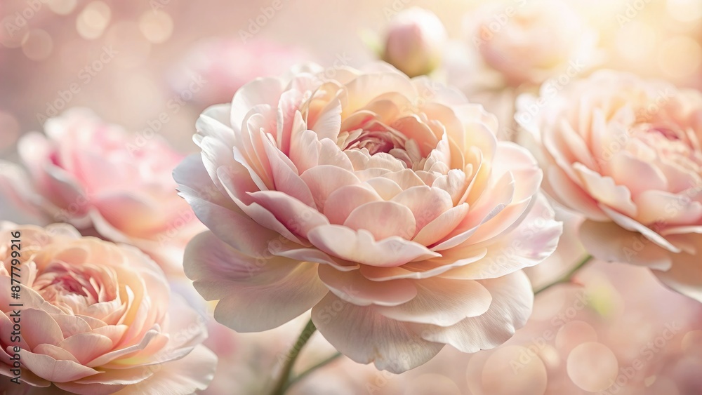 Delicate pale pink petals unfold against a soft, dreamy, creamy background, evoking a sense of serenity and gentle femininity. Delicate pale pink petals unfold against a soft, dreamy, creamy background, evoking a sense of serenity and gentle femininity.