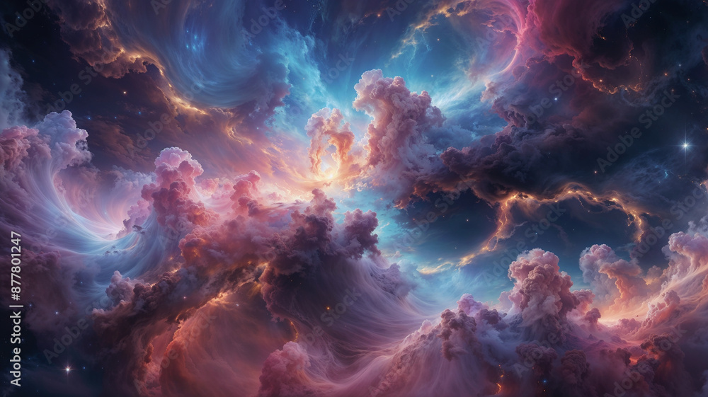 Nebula Dream, Abstract, cloud-like formations with swirling colors, reminiscent of cosmic nebulae Nebula Dream, Abstract, cloud-like formations with swirling colors, reminiscent of cosmic nebulae