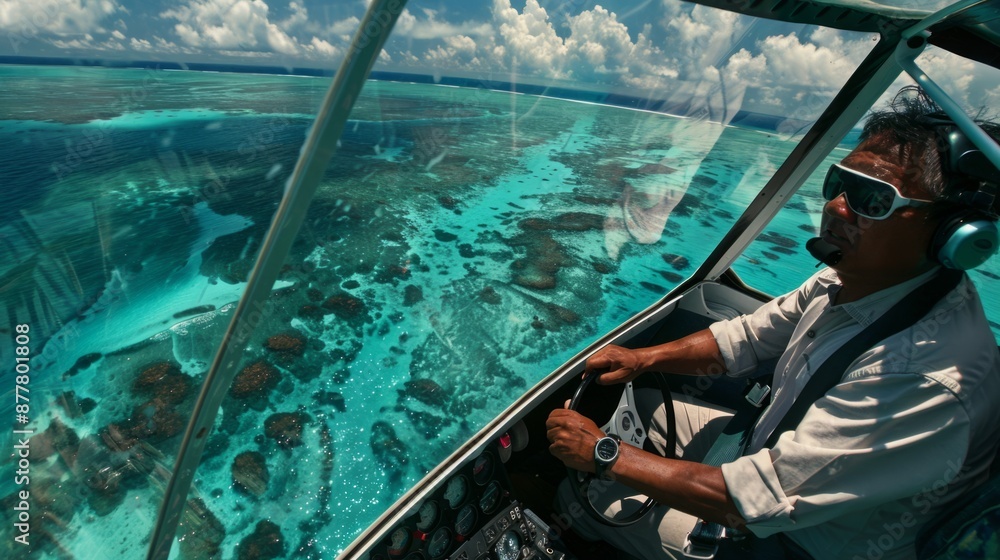 Obraz premium pilot flying over crystal clear water generative ai