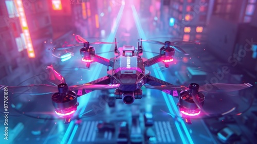 Futuristic Drone with Neon Glow