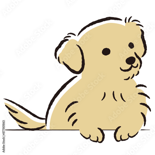 ひょこっと覗いている犬の手描きイラスト