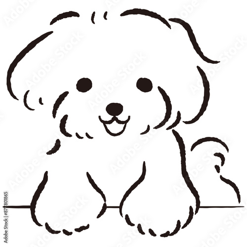 ひょこっと覗いている犬の手描きイラスト