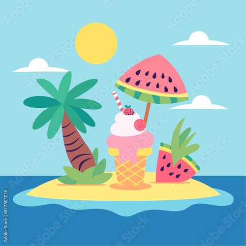 Summertime Dessert on Beach with Watermelon Umbrella
