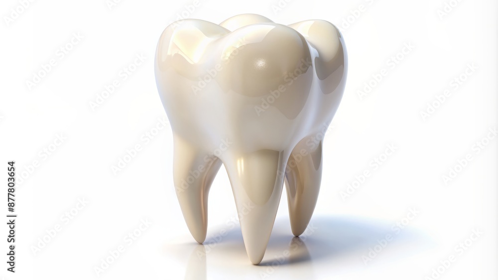 3D Illustration Of A Healthy White Tooth On A White Background With A Shiny Surface And A Slight Reflection On The Surface. 3D Illustration Of A Healthy White Tooth On A White Background With A Shiny Surface And A Slight Reflection On The Surface.