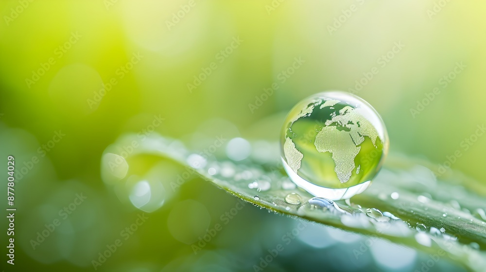 Miniature World Map Reflected in a Water Droplet on a Green Leaf Miniature World Map Reflected in a Water Droplet on a Green Leaf