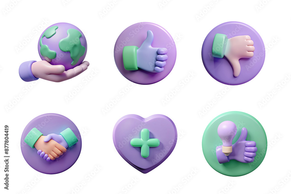 eco thumb set collection icon soft purple color in plastic 3d style eco thumb set collection icon soft purple color in plastic 3d style