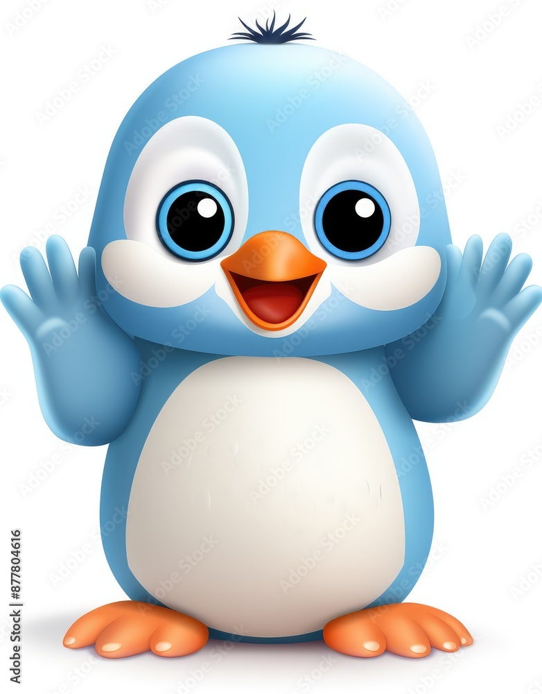 Cute blue penguin cartoon isolated on white background, Cute baby penguin in cartoon style Cute blue penguin cartoon isolated on white background, Cute baby penguin in cartoon style