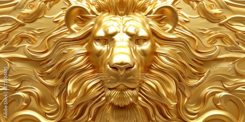 Regal Lion 3D Wallpaper: A Golden Art Digital Print for Custom-Designed Murals and Wall Art. © yanlong