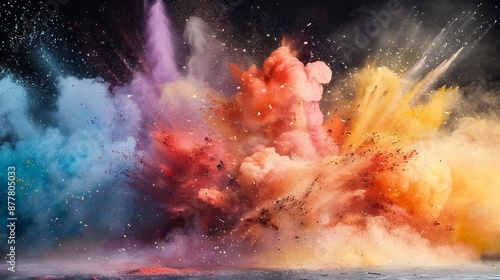 Abstract colorful background. Powerful explosion of colorful colored dust. Professional color grading. © Mentari