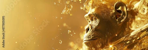 Abstract 3D Monkey Wall Mural: A Golden Art Digital Print for Custom-Designed Wallpapers and Murals. photo