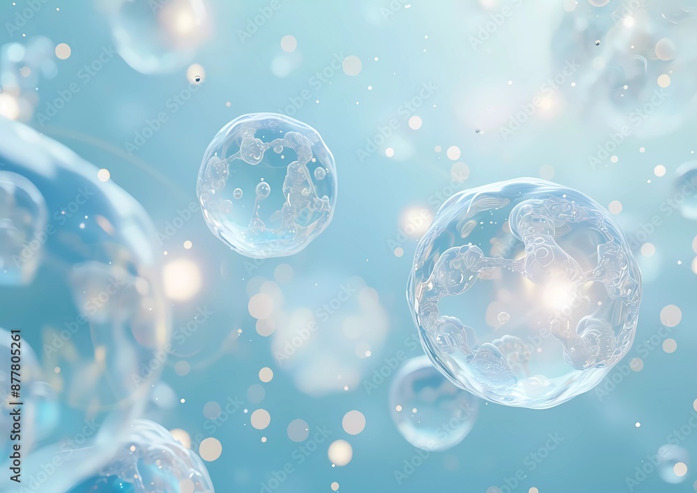 3d render of cell elements floating in blue color on light background, medical science concept, human cells or baby making 3d render of cell elements floating in blue color on light background, medical science concept, human cells or baby making